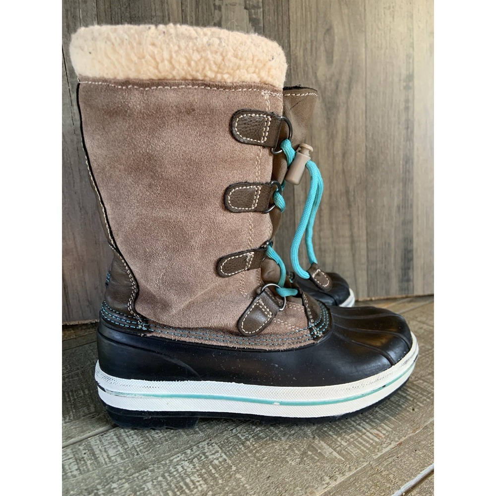 Thermolite Kids Insulated Waterproof Winter Boots Size 1 Brown Black Rubber Toe